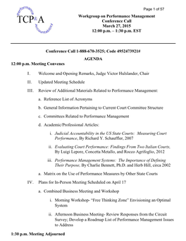 Workgroup on Performance Management Conference Call March 27, 2015 12:00 Pm