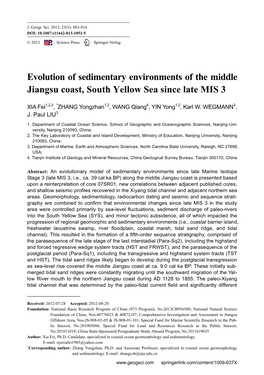 Evolution of Sedimentary Environments of the Middle Jiangsu Coast, South Yellow Sea Since Late MIS 3