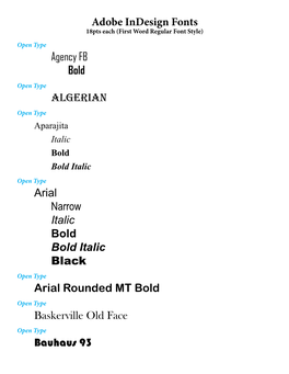 Adobe Indesign Fonts Agency FB Bold Algerian Aparajita Italic Bold