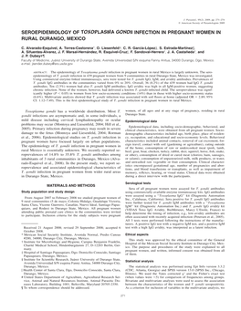 Seroepidemiology of Toxoplasma Gondii Infection in Pregnant Women in Rural Durango, Mexico