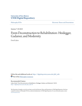 Heidegger, Gadamer, and Modernity David Liakos