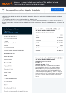 Horario Y Mapa De La Ruta CANGAS DEL NARCEA-SAN SALVADOR