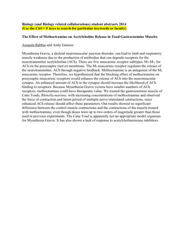 Student Abstracts 2014 (Use the Ctrl + F Keys to Search for Particular Keywords Or Faculty)