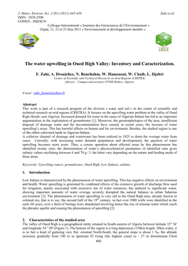 The Water Upwelling in Oued Righ Valley: Inventory and Caracterization