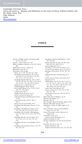 Dynasty and Diplomacy in the Court of Savoy: Political Culture and the Thirty Years’ War Toby Osborne Index More Information