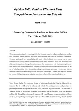 Political Elites and Polls in Post-Communist Societies