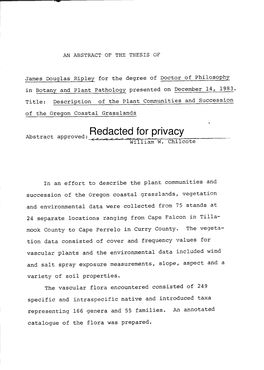 Description of the Plant Communities and Succession of the Oregon Coast Grasslands