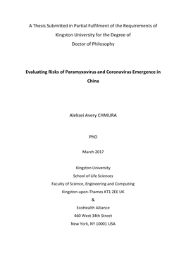 A Thesis Submitted in Partial Fulfilment of the Requirements of Kingston University for the Degree of Doctor of Philosophy