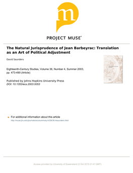 The Natural Jurisprudence of Jean Barbeyrac 473