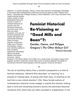 Feminist Historical Re-Visioning Or “Good Mills and Boon”?