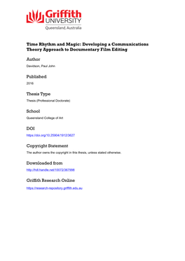 TIME, RHYTHM and MAGIC Developing a Communications Theory Approach to Documentary Film Editing