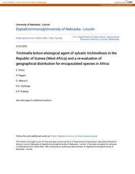 Trichinella Britovi Etiological Agent of Sylvatic Trichinellosis in The