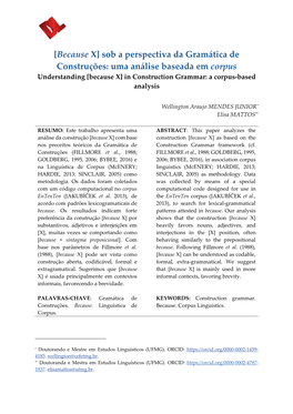 [Because X] Sob a Perspectiva Da Gramática De Construções: Uma Análise Baseada Em Corpus Understanding [Because X] in Construction Grammar: a Corpus-Based Analysis