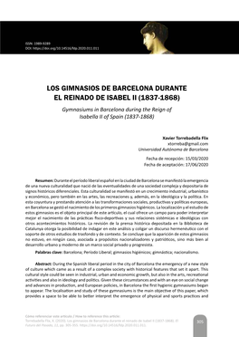 LOS GIMNASIOS DE BARCELONA DURANTE EL REINADO DE ISABEL II (1837-1868) Gymnasiums in Barcelona During the Reign of Isabella II of Spain (1837-1868)