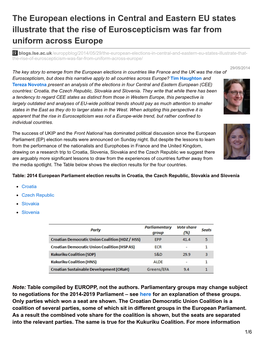 The European Elections in Central and Eastern EU States Illustrate That the Rise of Euroscepticism Was Far from Uniform Across Europe