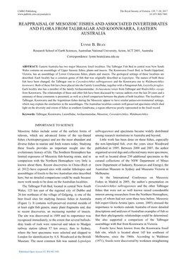 Reappraisal of Mesozoic Fishes and Associated Invertebrates and Flora from Talbragar and Koonwarra, Eastern Australia