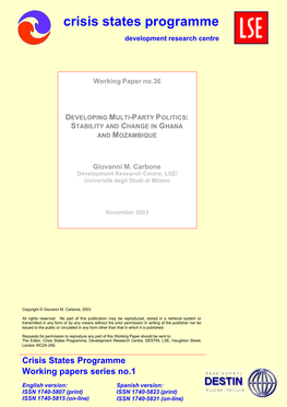 Developing Multi-Party Politics: Stability and Change in Ghana and Mozambique Giovanni M