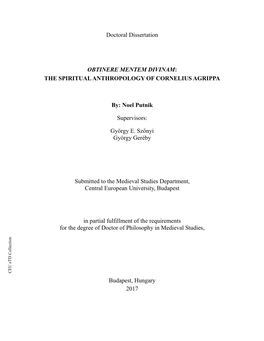 THE SPIRITUAL ANTHROPOLOGY of CORNELIUS AGRIPPA By