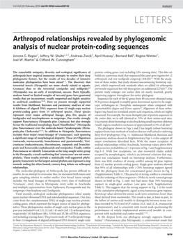 Arthropod Relationships Revealed by Phylogenomic Analysis of Nuclear Protein-Coding Sequences