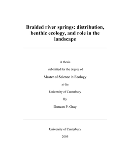 Braided River Springs: Distribution, Benthic Ecology, and Role in the Landscape