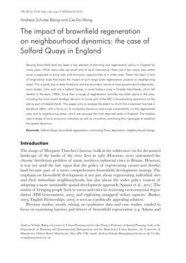 The Impact of Brownfield Regeneration on Neighbourhood Dynamics: the Case of Salford Quays in England