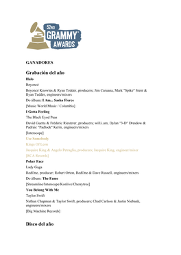 Ganadores Grammy-Esp