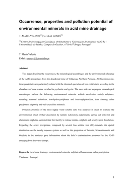 Occurrence, Properties and Pollution Potential of Environmental Minerals in Acid Mine Drainage