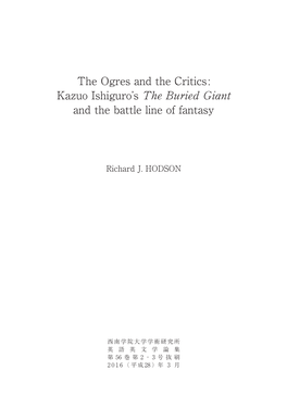 Kazuo Ishiguro's the Buried Giant and the Battle Line of Fantasy