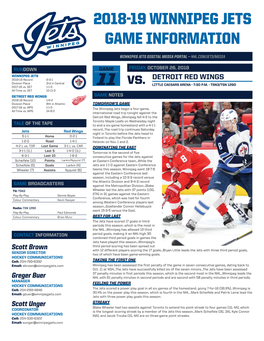 2018-19 Winnipeg Jets Game Information