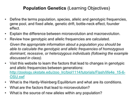 Population Genetics (Learning Objectives)