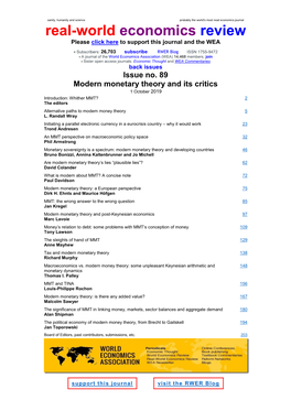 Modern Monetary Theory and Its Critics 1 October 2019 Introduction: Whither MMT? 2 the Editors Alternative Paths to Modern Money Theory 5 L