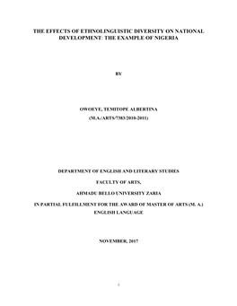 The Effects of Ethnolinguistic Diversity on National Development: the Example of Nigeria