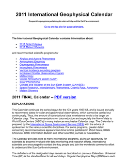 2011 International Geophysical Calendar