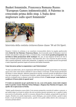 Basket Femminile, Francesca Romana Russo: “European Games Indimenticabili