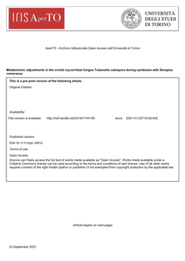 Metabolomic Adjustments in the Orchid Mycorrhizal Fungus Tulasnella Calospora During Symbiosis with Serapias Vomeracea