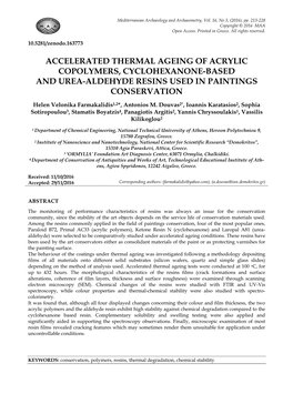 Accelerated Thermal Ageing of Acrylic Copolymers, Cyclohexanone-Based and Urea-Aldehyde Resins Used in Paintings Conservation