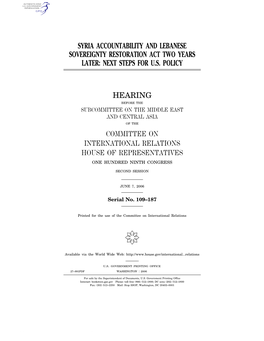 Syria Accountability and Lebanese Sovereignty Restoration Act Two Years Later: Next Steps for U.S