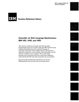 Autocoder (On Disk) Language Specifications IBM 1401, 1440, and 1460