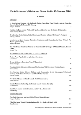 The Irish Journal of Gothic and Horror Studies 13 (Summer 2014)