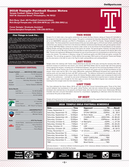 Temple Football Game Notes Temple Football | Edberg Olson Hall 1001 W