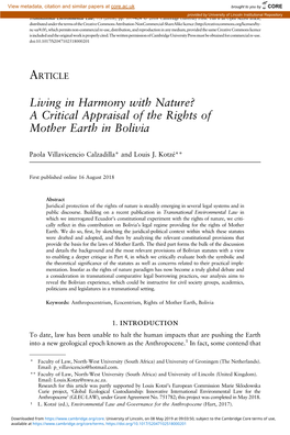 A Critical Appraisal of the Rights of Mother Earth in Bolivia