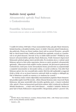 Stalinův Černý Apoštol Afroamerický Zpěvák Paul Robeson V Československu