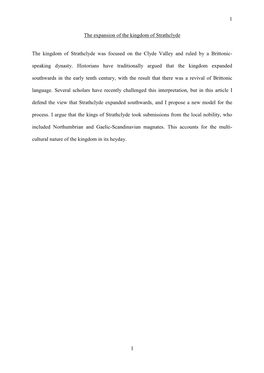 The Southward Expansion of the Kingdom of Strathclyde