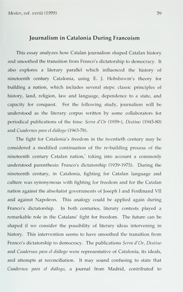 Journalism in Catalonia During Francoism Hobsbawm's Theory