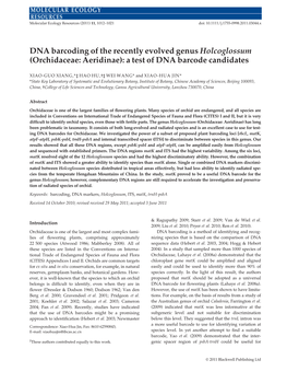 DNA Barcoding of the Recently Evolved Genus Holcoglossum (Orchidaceae: Aeridinae): a Test of DNA Barcode Candidates