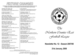 FIXTURE CHANGES the Northern Counties East Football League
