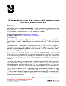 25Th BLG Awards: Laval's Roy-Petitclerc, UNB's Maillet Named U SPORTS Athletes of the Year