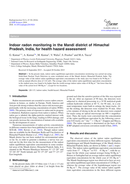 Indoor Radon Monitoring in the Mandi District of Himachal Pradesh, India, for Health Hazard Assessment