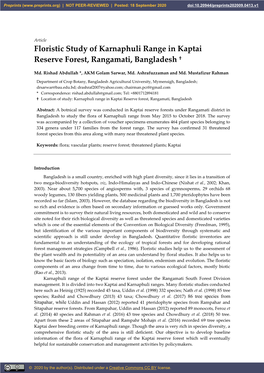 Floristic Study of Karnaphuli Range in Kaptai Reserve Forest, Rangamati, Bangladesh †