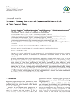 Maternal Dietary Patterns and Gestational Diabetes Risk: a Case-Control Study